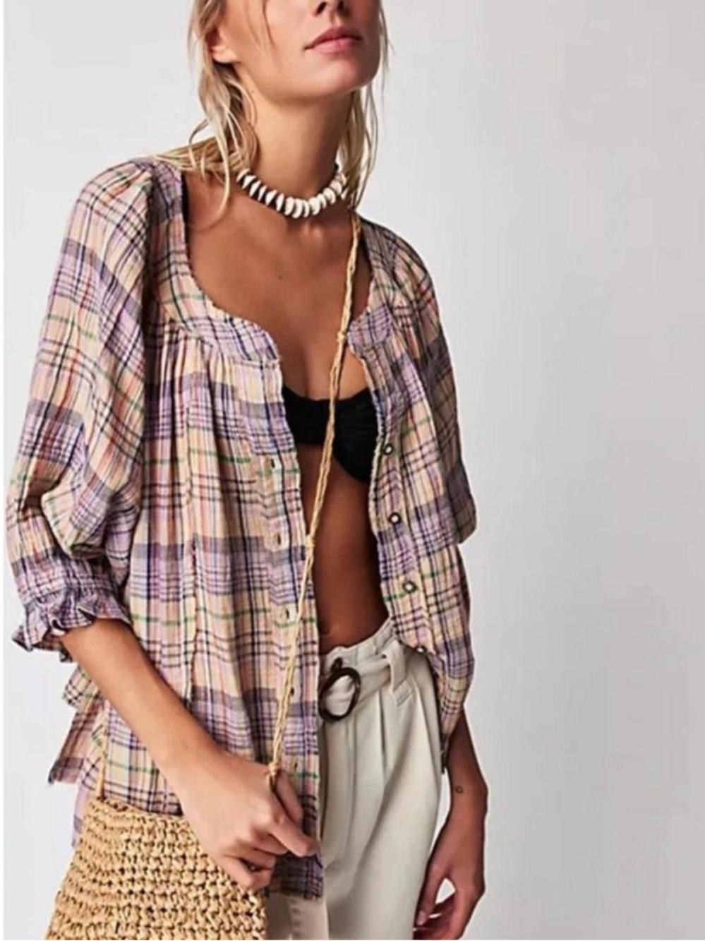 We The Free Lucy Swing Plaid Top Free People